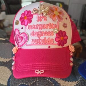 Pink ADULT Cap with Floral and Butterfly Accents